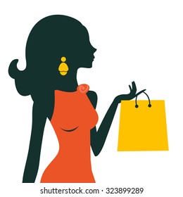 Beautiful woman shopping illustration in vector format