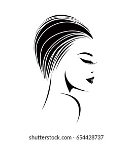Beautiful woman with short haircut and nice makeup isolated on white background.Vector icon.