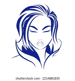 Beautiful woman short-haired central closed with the lips a stunning .Suitable for logo other cosmetic products and theme of any other women