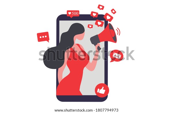 Beautiful Woman Shouting Loud Speaker Social Stock Vector (Royalty Free)  1807794973