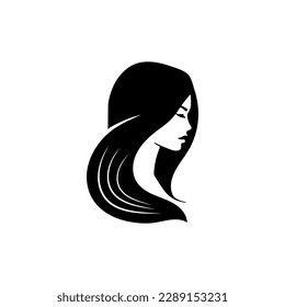 Hermoso logo de la cara de mujer. icono del peinado femenino. las mujeres se enfrentan a un fondo blanco. Un elegante logo para negocios relacionados con la belleza, la moda y el peinado.