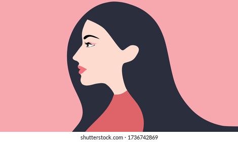 Beautiful woman side view face vector illustration. Woman concept background