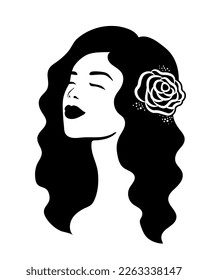 Beautiful woman silhouette with a flower in the hair. Vector illustration