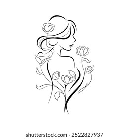 Beautiful Woman silhouette with rose flower logo Girl logo Female Silhouette logo   Exotic Premium Vector Silhouette Pilates