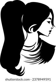 beautiful woman silhouette from side view with ponytail hair 