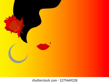 Beautiful woman silhouette whit red rose. Beauty Logo Template. Vector Company Name on orange sunset background