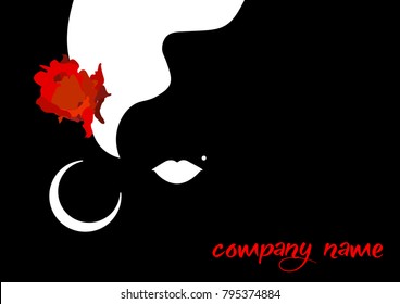 Beautiful woman silhouette whit red rose. Beauty Logo Template. Vector Company Name on black background