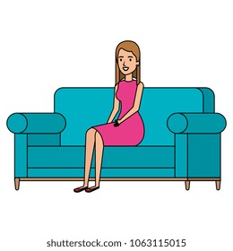 beautiful woman sitting in the sofa
