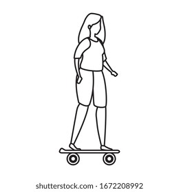 beautiful woman in skateboard avatar character vector illustration design