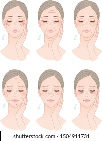 Beautiful woman with skin problems. Vector