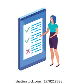 beautiful woman with smartphone isolated icon vector illustration design