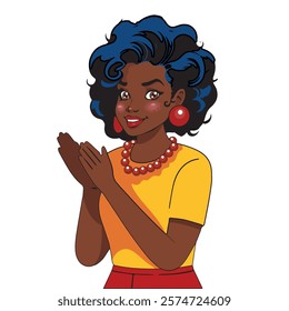 beautiful woman smiling and applauding in pop art style, celebration and commemoration. vector illustration.