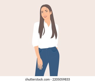 Beautiful woman smiling happily in a successful life. Vector illustration.