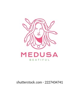 beautiful woman with snake hair medusa logo design vector