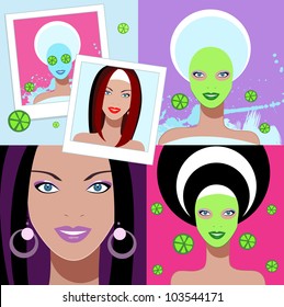 Beautiful woman. Spa Facial Mask. Vector illustration.