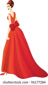 Beautiful woman in splendid red dress. Eps 10