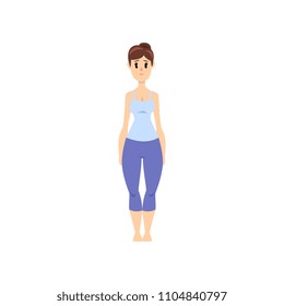 Beautiful woman in sport uniform standing, girl practicing yoga vector Illustration on a white backgroun