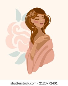 Beautiful woman in a state of relaxation and harmony. Vector illustration.
