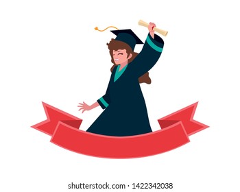 beautiful woman student graduated celebrating with ribbon frame