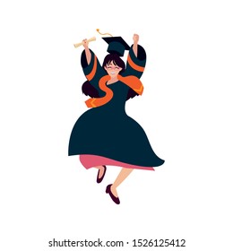 beautiful woman student graduated celebrating vector illustration design