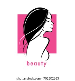 beautiful woman stylized vector silhouette, haircut outlined symbol