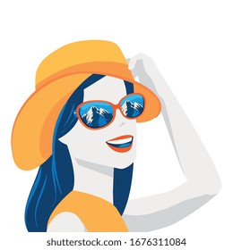 beautiful woman with summer hat and sunglasses vector illustration design