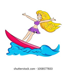 Beautiful woman surfing on the surfboard