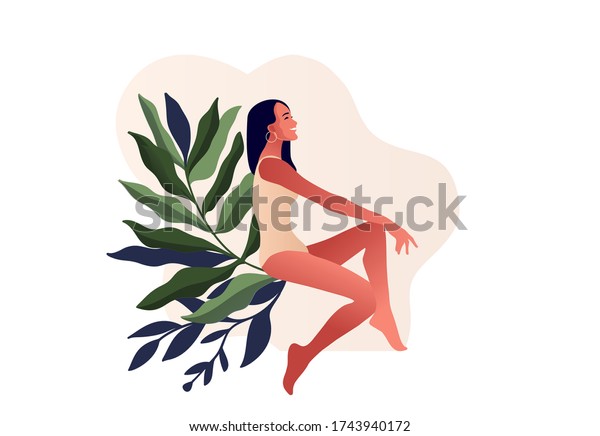 Beautiful\
woman in swimming suit. Body positive, illustration for lingerie\
design, swimsuit shop, cosmetology, clinic. Urinary incontinence.\
Bladder problems. Menopause, women\'s health.\
