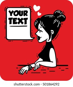 beautiful woman at the table in love comics for text