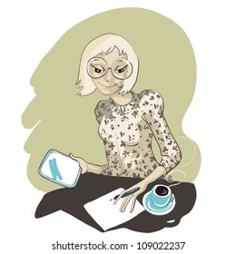 Beautiful woman with tablet computer. Vector.
