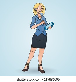 Beautiful Woman with Tablet - Illustration of pretty young woman holding tablet pc