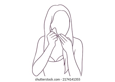 beautiful woman take care of his face. beauty concept. hand drawn style vector illustration