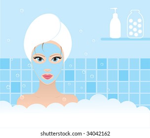 Beautiful woman taking a bath. Vector illustration.