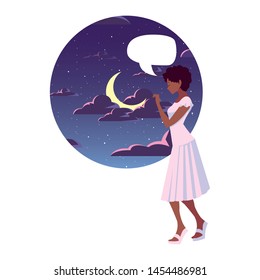 beautiful woman talk bubble in the night