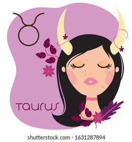 Beautiful Woman With Taurus Zodiac Sign Vector Illustration Design