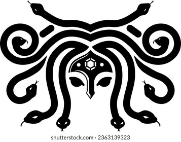 bella mujer con diez serpientes en su cabeza, logo, vector, medusa