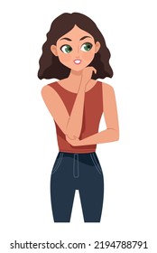 beautiful woman thinking position character