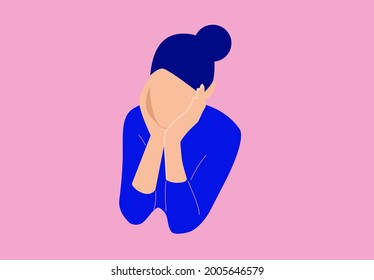 Beautiful woman thinking, reflecting, worried vector illustration