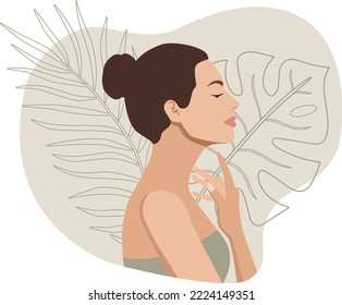 Beautiful woman touching her neck