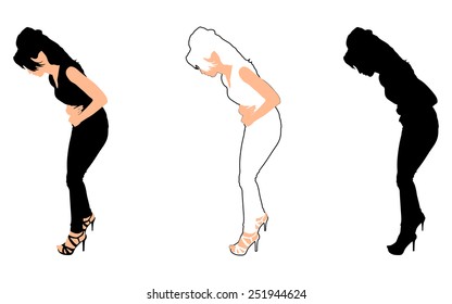 Beautiful woman is touching her stomach, vector