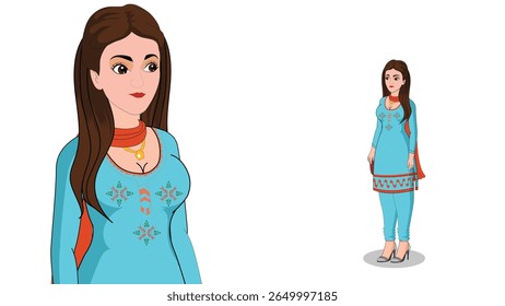 Beautiful woman in traditional teal dress