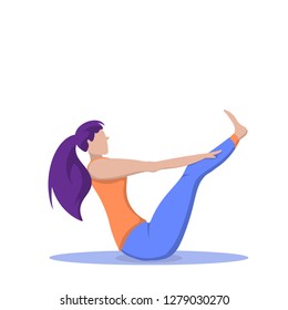 Beautiful woman training yoga poses. Girl exercises pilates