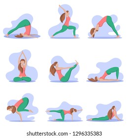 Beautiful woman training yoga poses. Girl exercises pilates