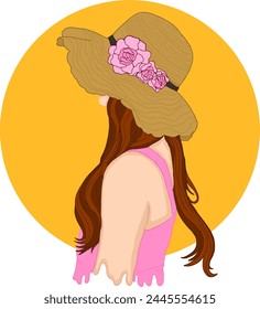 Beautiful Woman Using Beach Hat In Summer Vector