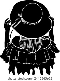 Beautiful Woman Using Beach Hat In Summer Silhouette Vector	