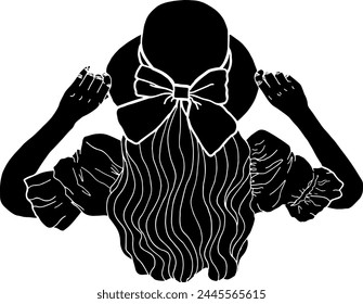 Beautiful Woman Using Beach Hat In Summer Silhouette Vector	