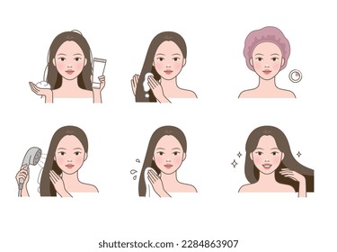 Beautiful woman using hair treatment(pack) for shiny good hair