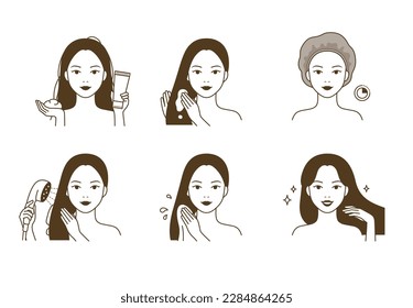 Mujer hermosa con tratamiento para el cabello (paquete) para el cabello bueno brillante