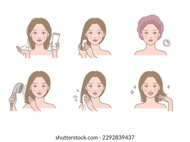 Mujer hermosa con tratamiento para el cabello (paquete) para el cabello bueno brillante