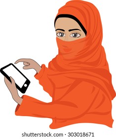 Beautiful woman using and reading a smart phone isolated on a white background